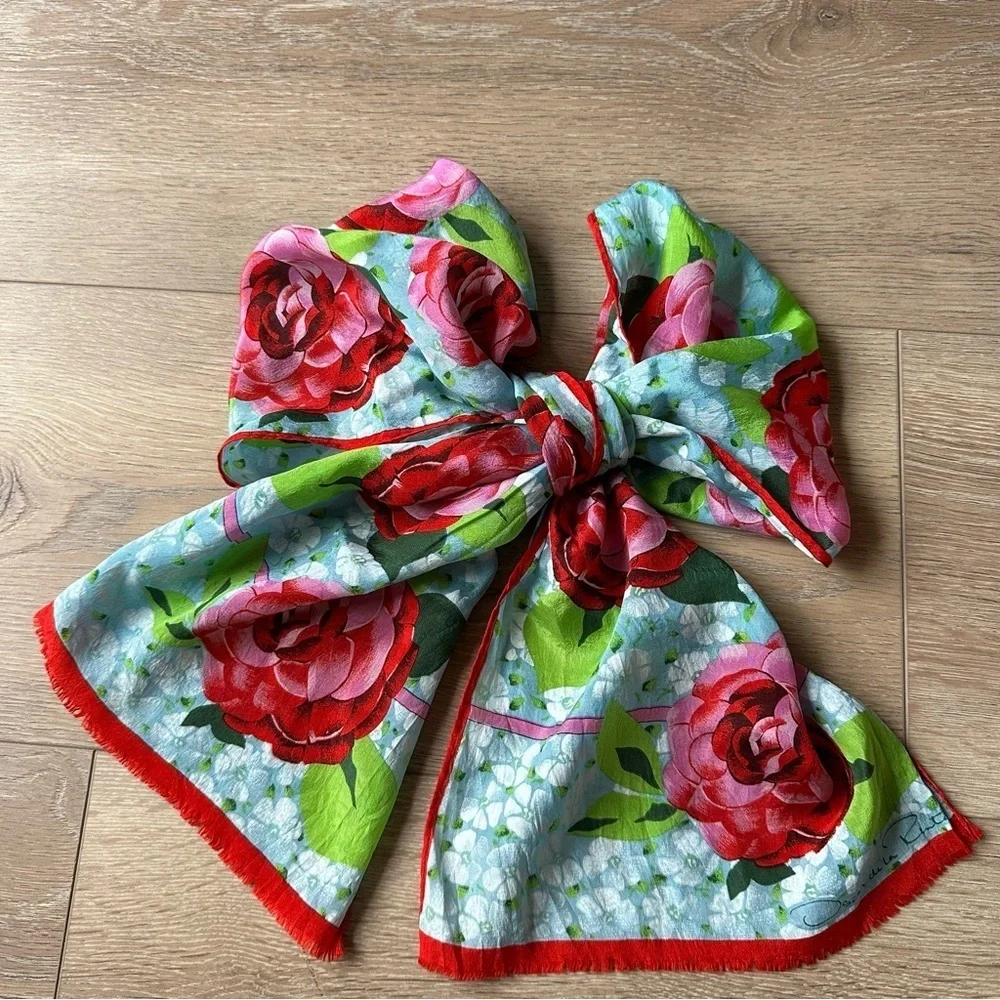 Rare Vintage Silk Floral Oscar de la Renta Scarf